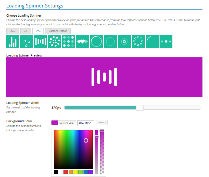 Preloader Ultimate Settings Seite Screenshots